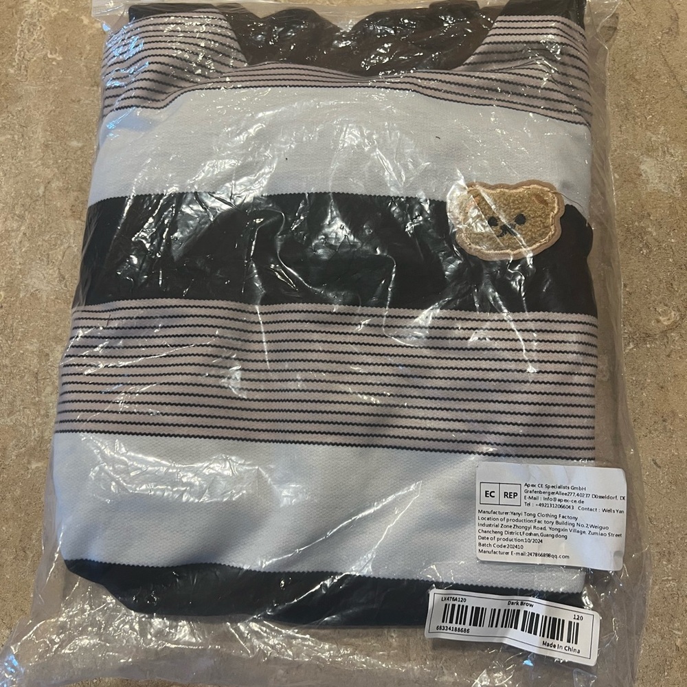 Striped Black and White Sweater with Bear Patch